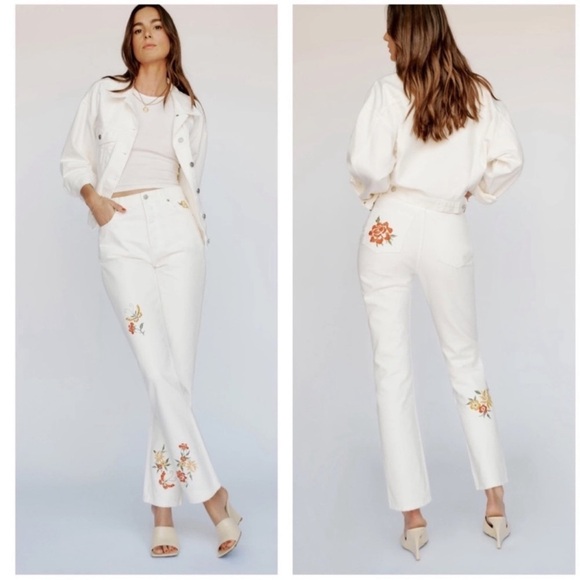 Reformation Cynthia Floral Jeans Embroidered Straight Leg Jeans Size 30 NWT - Picture 6 of 9
